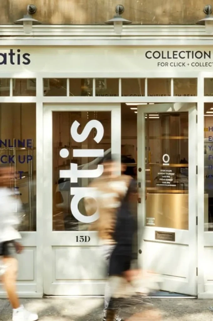 ATIS London exterior with modern storefront and casual vegan-friendly salad bowl restaurant atmosphere.