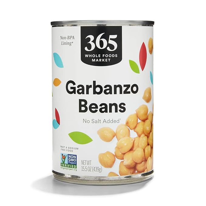 365 Unsalted Garbanzo Beans for hummus salads soups bowls and plant-based meals