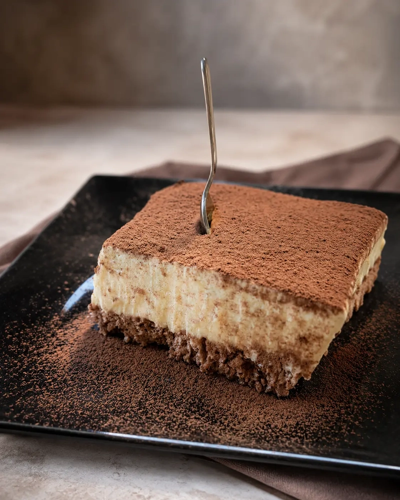 Vegan tiramisu at La Tecia Vegana, the only 100% vegan restaurant in Venice, Italy.